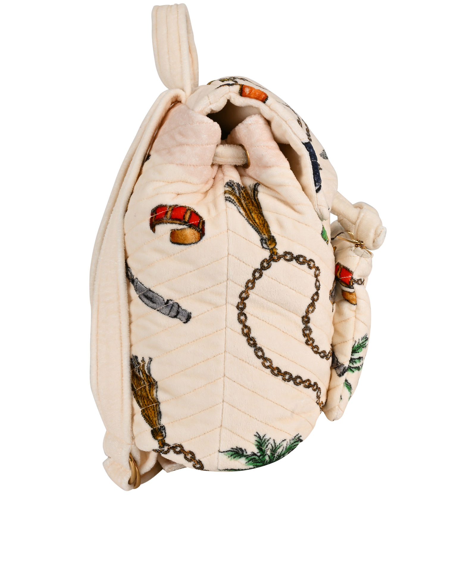 Summer-Print Quilted Terry Cloth Backpack, &pound;650, Handbags, Cream, Fabric, Side view